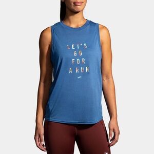 NWT Brooks Distance Running Graphic Sleeveless Tank Top Blue Ash Size XS